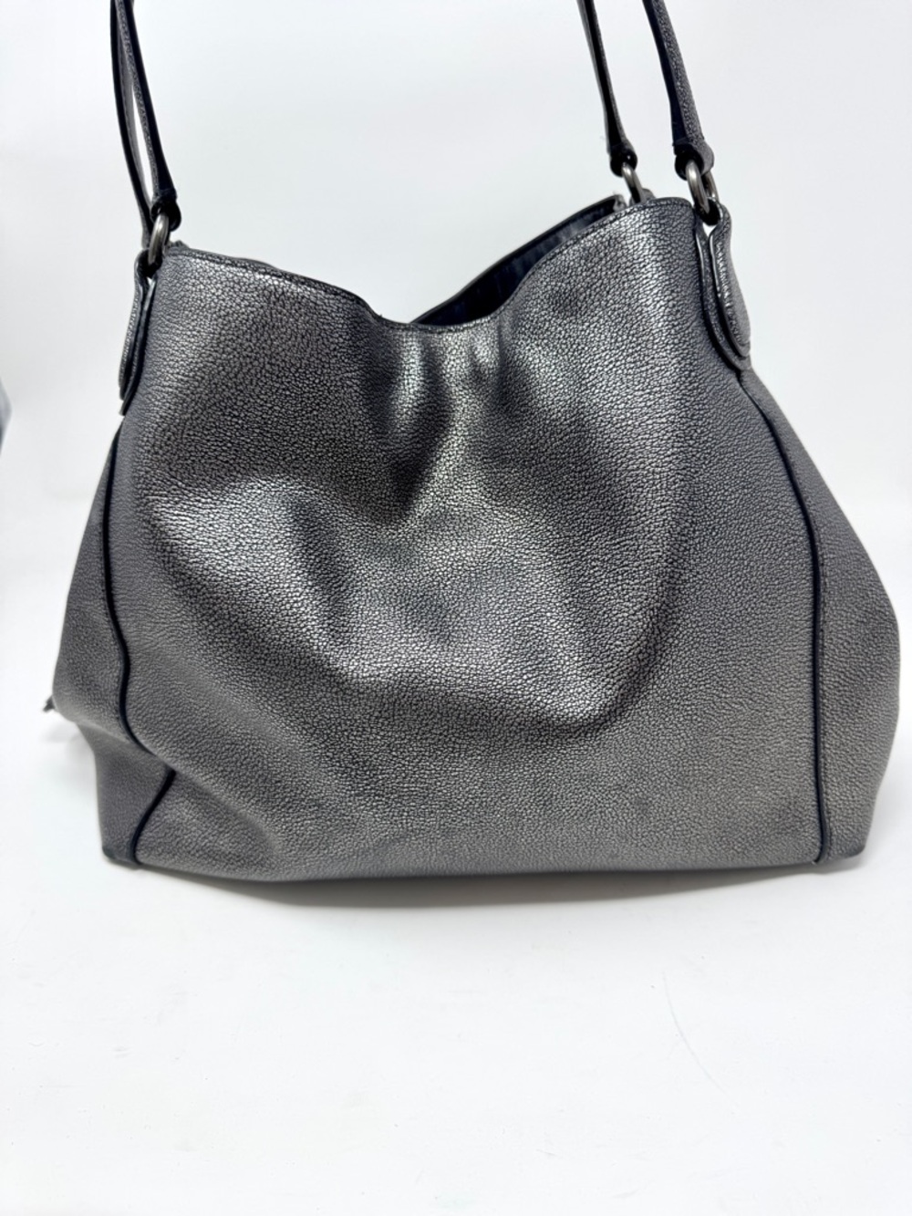 Coach Edie Metallic Gunmetal Pebbled Leather Shoulder Bag Tote - Picture 7 of 16